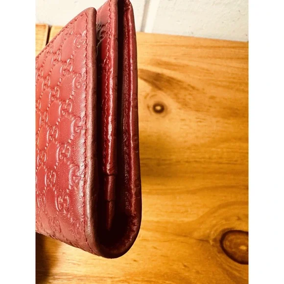 Auth Gucci Wallet Micro Guccissima Continental Flap Leather Wallet 449396 Red - Picture 14 of 16